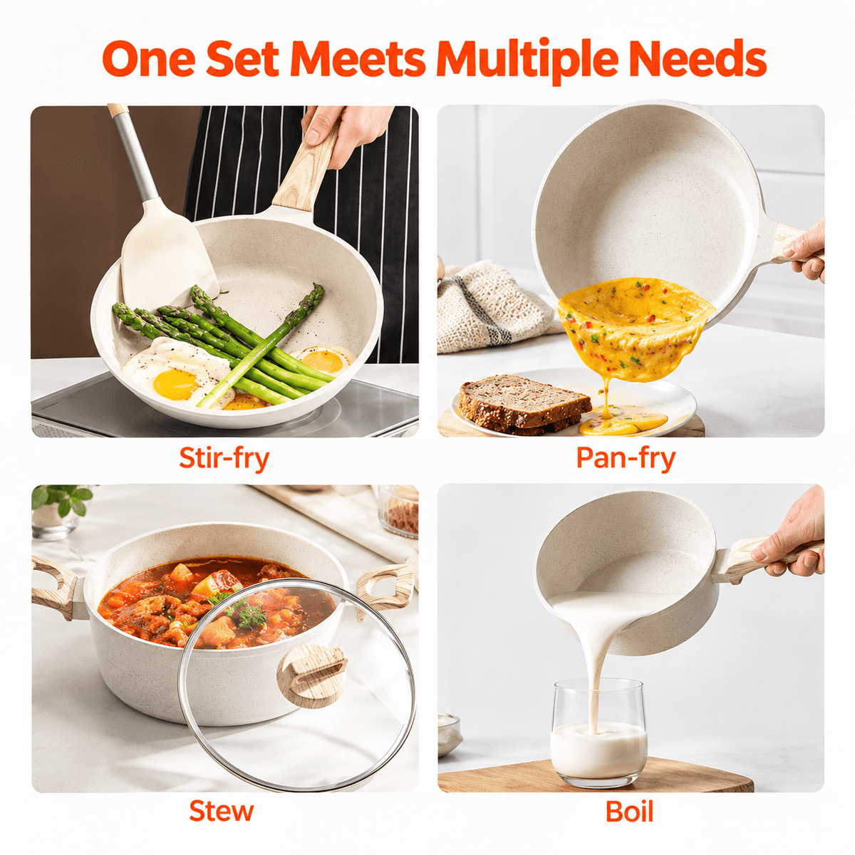 17-Piece Granite Nonstick Cookware Set – Induction Pots & Pans with Pan Protectors - EmporiumForAll