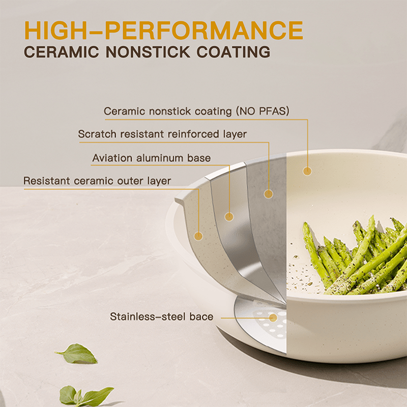 Non - Stick Ceramic Cookware Set, 21 - Piece, Milky White - EmporiumForAll