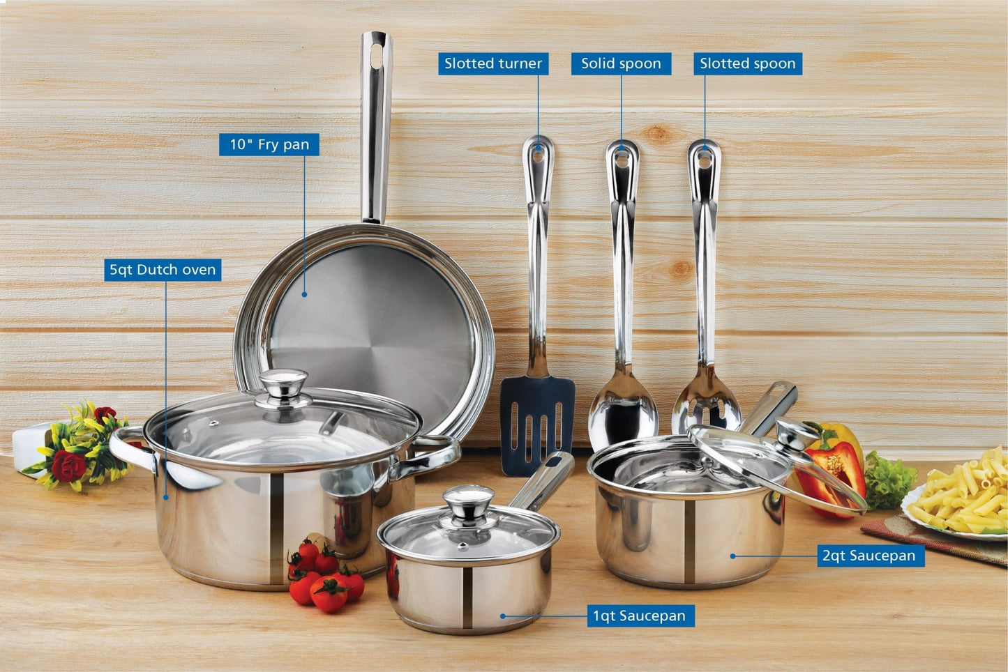 Nonstick Stainless Steel Cookware Set - 10 - Piece Kitchen Essential - EmporiumForAll