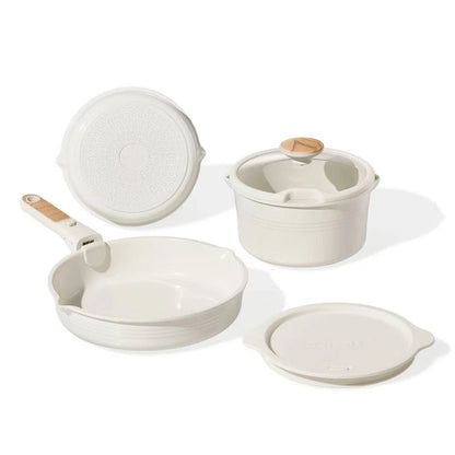 10pc Ceramic Nonstick Cookware Set with Detachable Handle Cream - EmporiumForAll