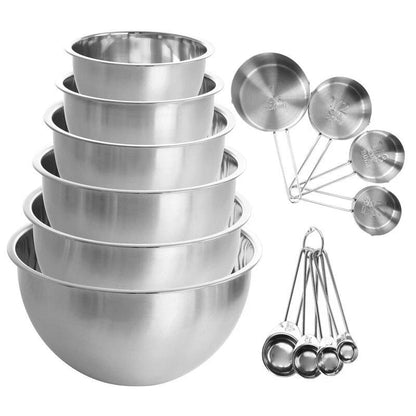 14 - Piece Stainless Steel Measuring Cups & Spoons Set with Mixing Bowls - EmporiumForAll