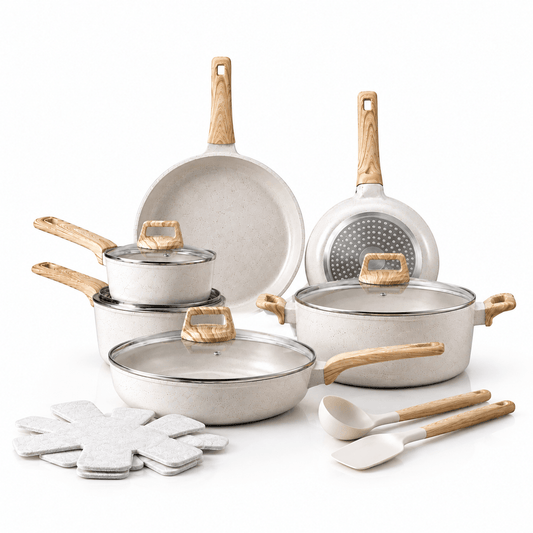 17-Piece Granite Nonstick Cookware Set – Induction Pots & Pans with Pan Protectors - EmporiumForAll