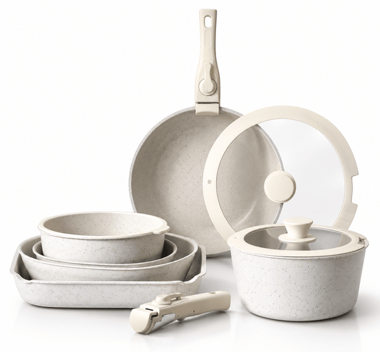 17-Piece Nonstick Cookware Set with Detachable Handles - EmporiumForAll