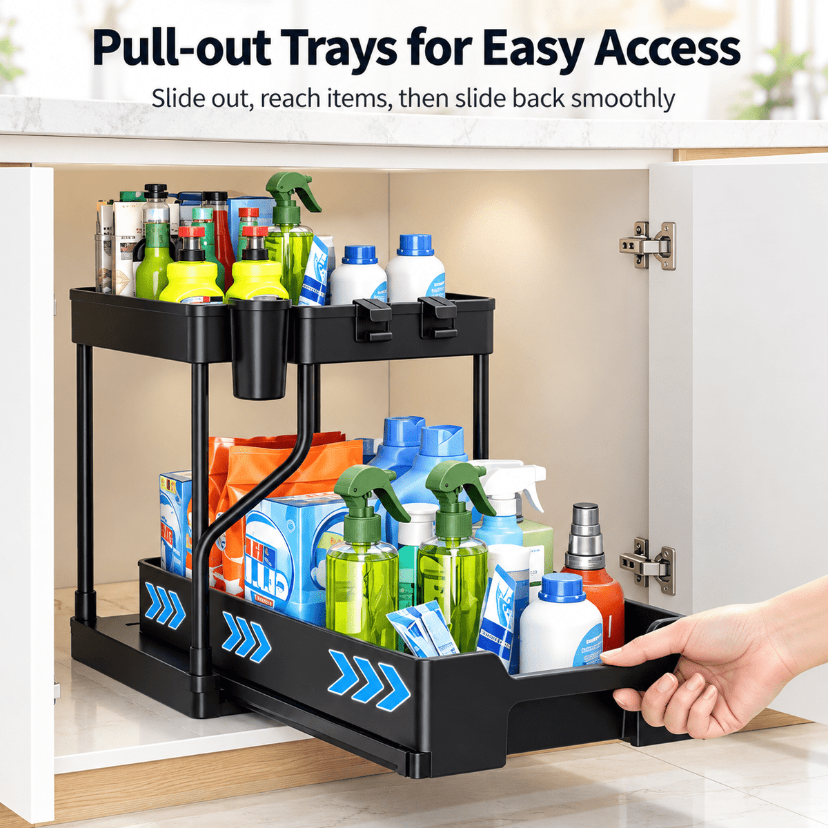2-Piece Under Sink Organizer with Pull-Out Shelves – 2-Tier Expandable Cabinet Storage Rack - EmporiumForAll