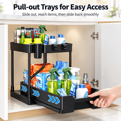2-Piece Under Sink Organizer with Pull-Out Shelves – 2-Tier Expandable Cabinet Storage Rack - EmporiumForAll