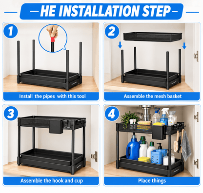 2-Piece Under Sink Organizer with Pull-Out Shelves – 2-Tier Expandable Cabinet Storage Rack - EmporiumForAll