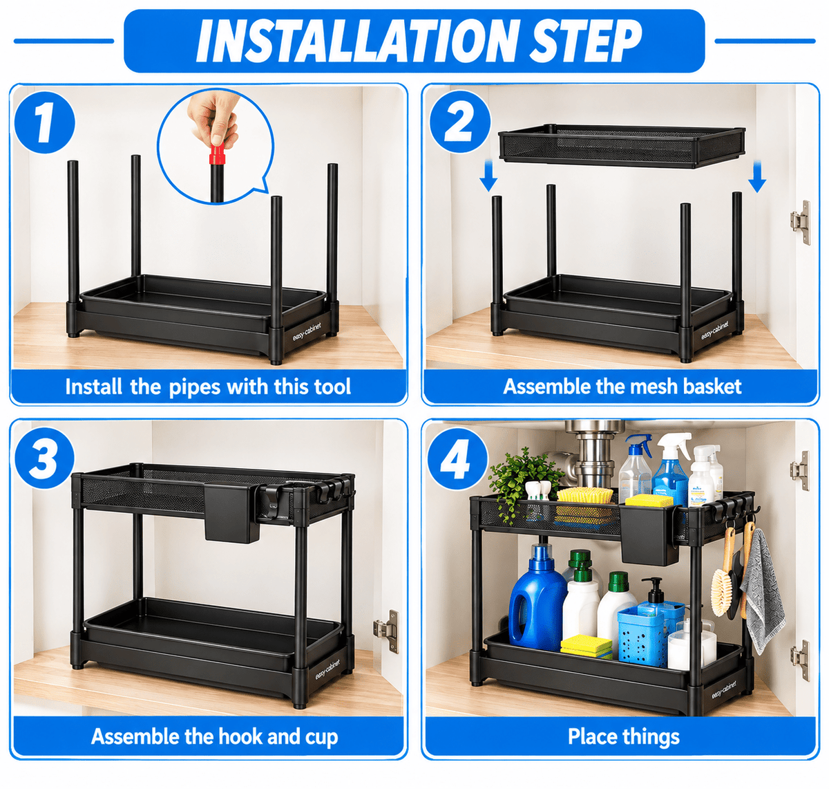 2-Piece Under Sink Organizer with Pull-Out Shelves – 2-Tier Expandable Cabinet Storage Rack - EmporiumForAll