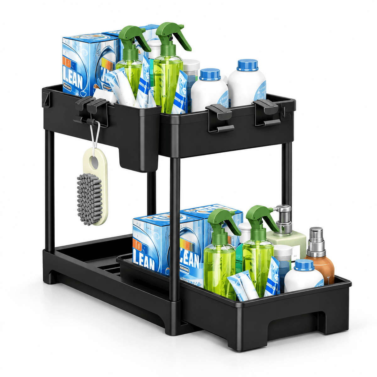2-Piece Under Sink Organizer with Pull-Out Shelves – 2-Tier Expandable Cabinet Storage Rack - EmporiumForAll
