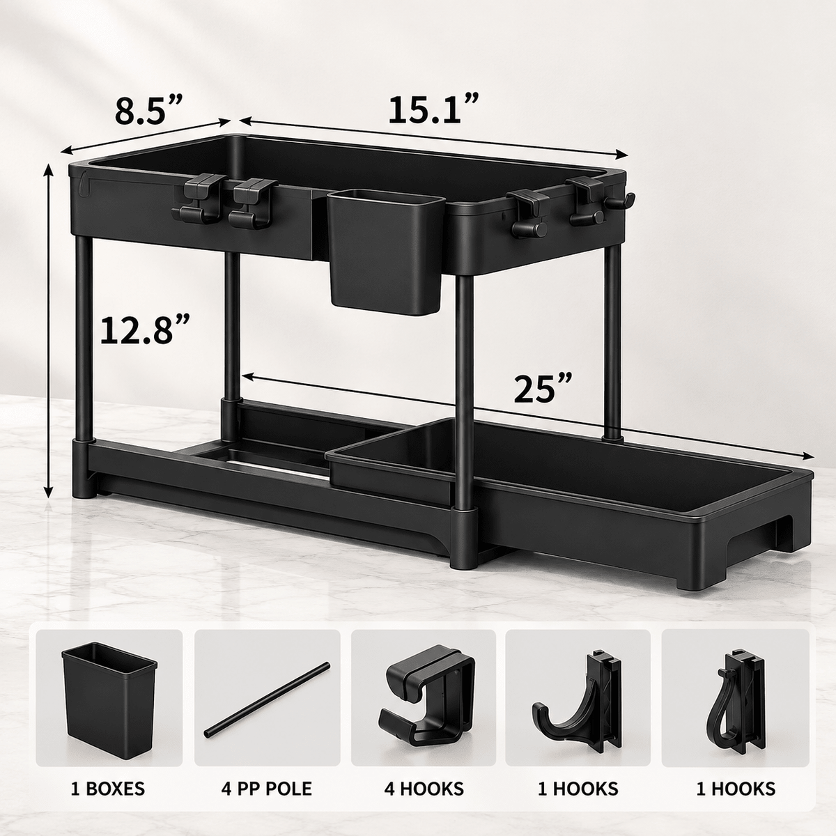 2-Piece Under Sink Organizer with Pull-Out Shelves – 2-Tier Expandable Cabinet Storage Rack - EmporiumForAll
