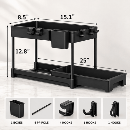 2-Piece Under Sink Organizer with Pull-Out Shelves – 2-Tier Expandable Cabinet Storage Rack - EmporiumForAll
