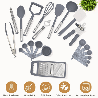 23PCS Stainless Steel Kitchen Utensil Set Heat Resistant Cooking Tools - EmporiumForAll