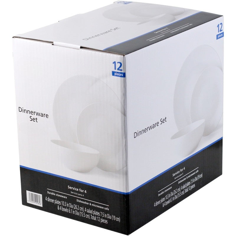 White Stoneware Dinnerware Set 12-Piece: Dishwasher & Microwave Safe