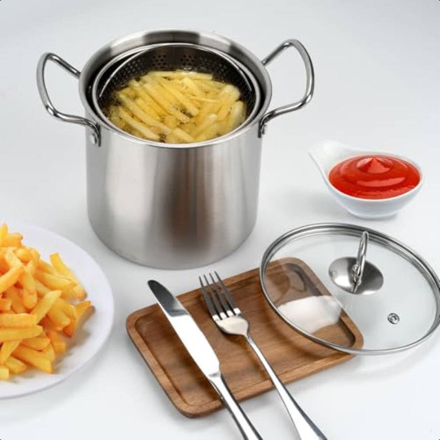 3.5L Stainless Steel Deep Fryer Pot with Oil Drip Drainer - EmporiumForAll