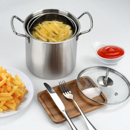 3.5L Stainless Steel Deep Fryer Pot with Oil Drip Drainer - EmporiumForAll