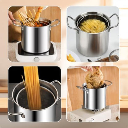3.5L Stainless Steel Deep Fryer Pot with Oil Drip Drainer - EmporiumForAll