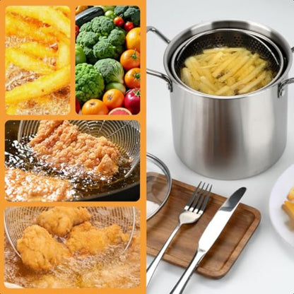 3.5L Stainless Steel Deep Fryer Pot with Oil Drip Drainer - EmporiumForAll