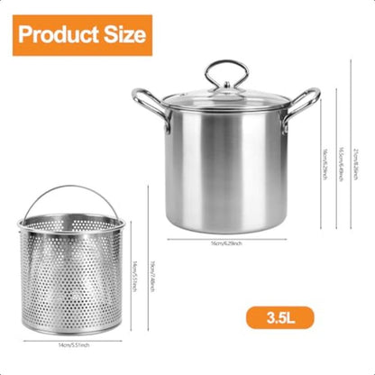 3.5L Stainless Steel Deep Fryer Pot with Oil Drip Drainer - EmporiumForAll