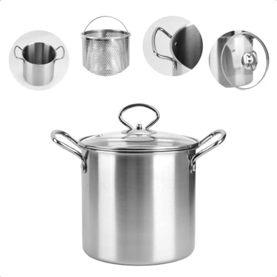 3.5L Stainless Steel Deep Fryer Pot with Oil Drip Drainer - EmporiumForAll