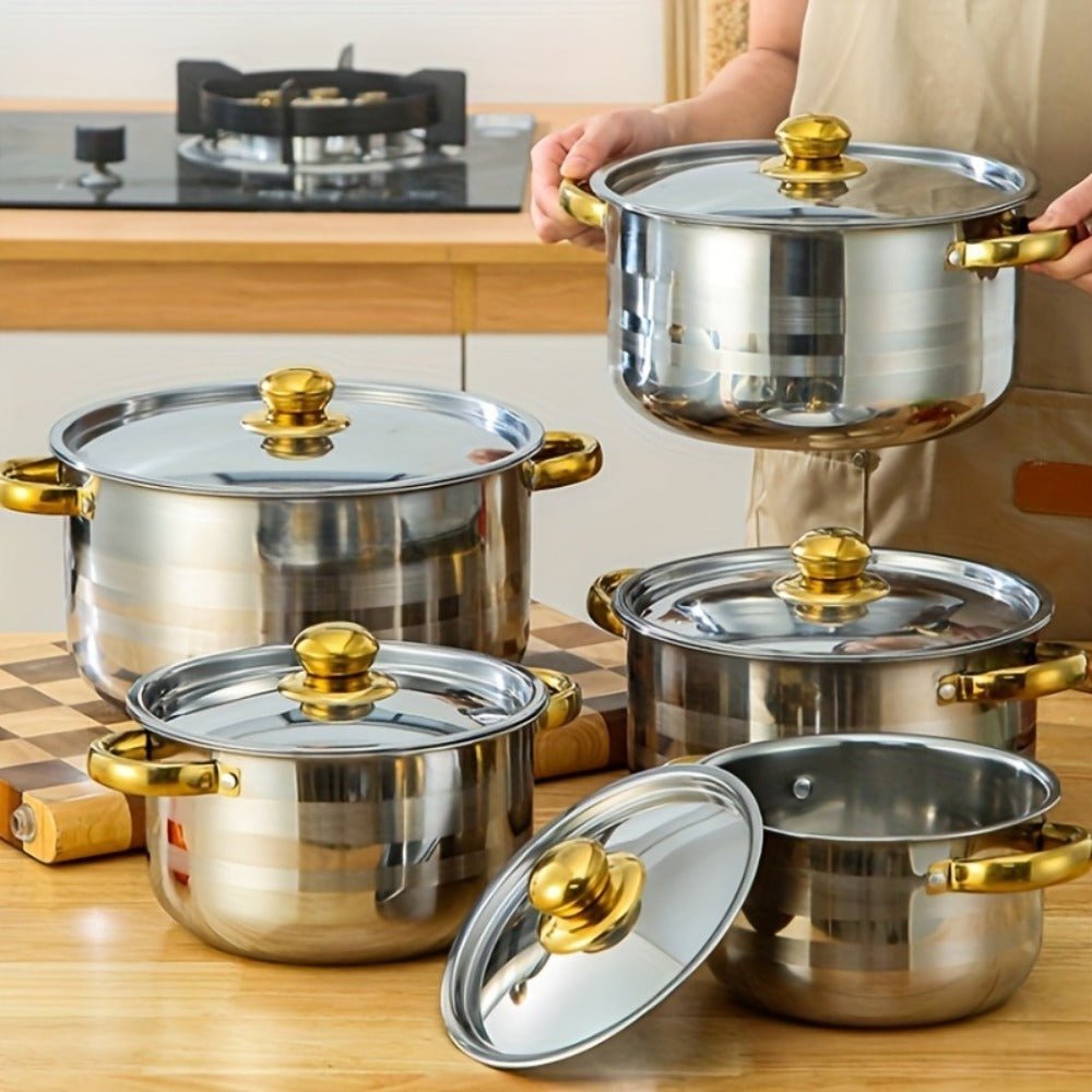 5 - Piece Golden Cookware Set - Durable, Multi - Purpose, Easy Clean - EmporiumForAll
