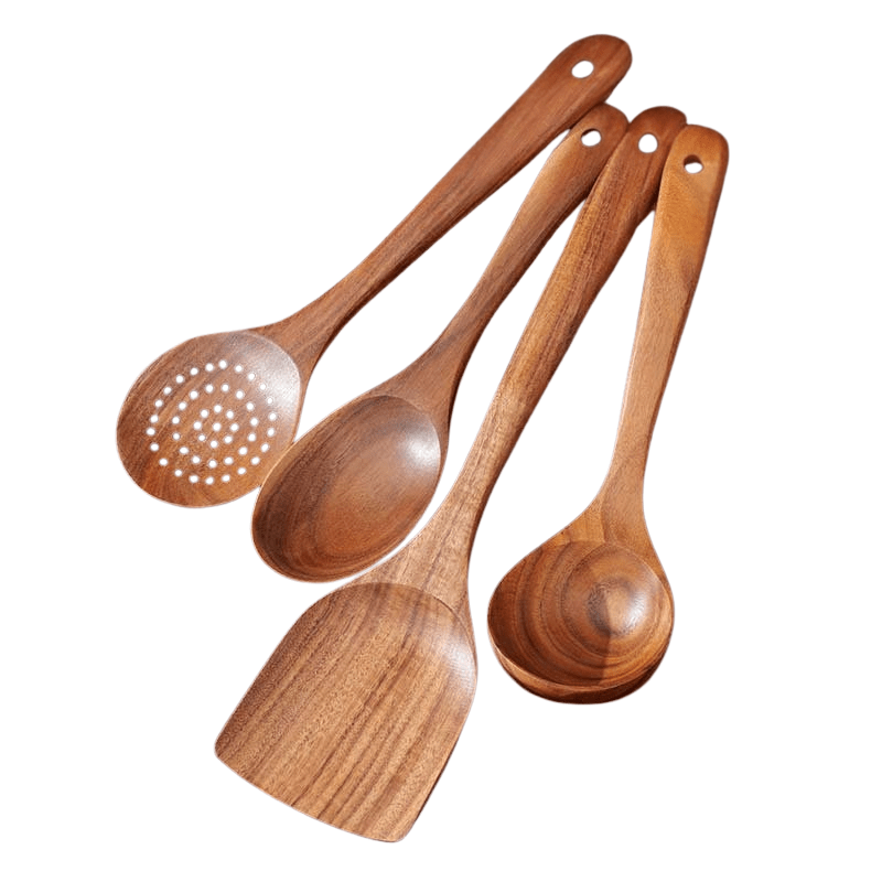 5 - Piece Wooden Utensils - Safe, Durable, Ideal for Non - Stick Pans - EmporiumForAll