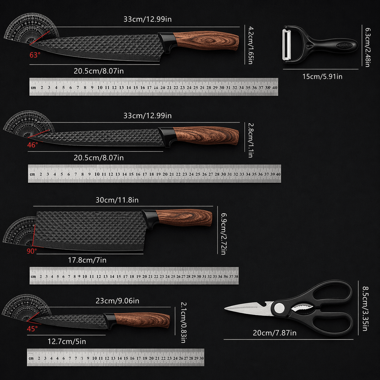 6 - Piece Professional Kitchen Knife Set with Chef, Cleaver & Slicer - EmporiumForAll