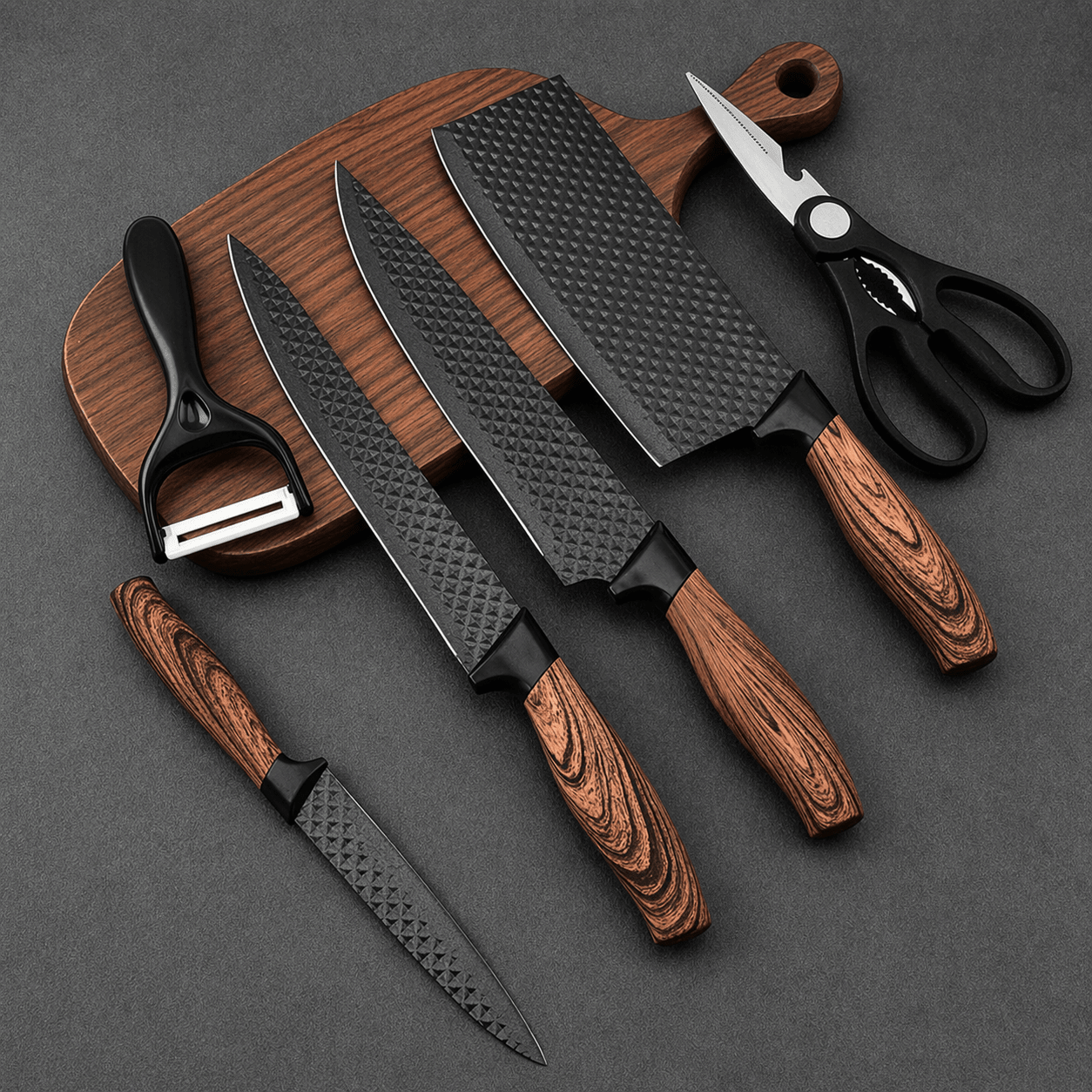 6 - Piece Professional Kitchen Knife Set with Chef, Cleaver & Slicer - EmporiumForAll