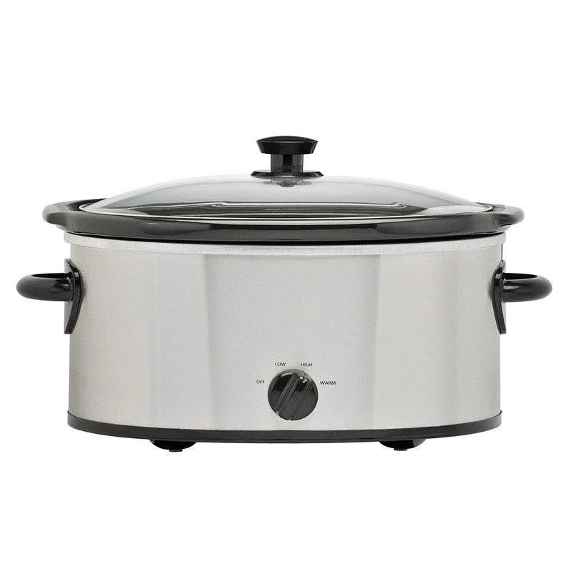 6 Quart Stainless Steel Slow Cooker W/ Glass Lid & Three Temperature - EmporiumForAll