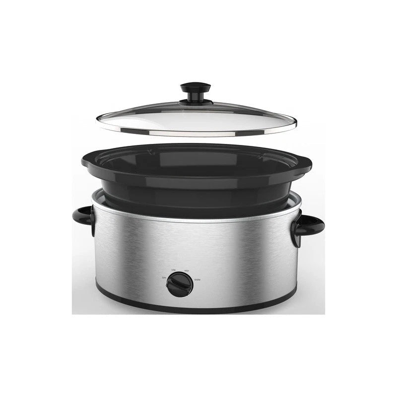 6 Quart Stainless Steel Slow Cooker W/ Glass Lid & Three Temperature - EmporiumForAll