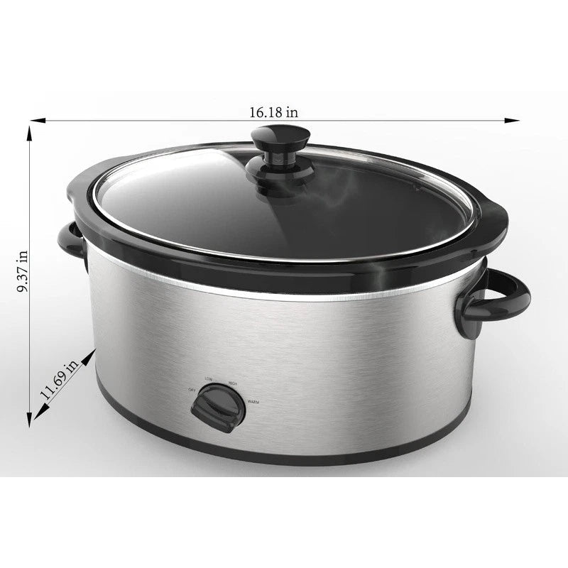 6 Quart Stainless Steel Slow Cooker W/ Glass Lid & Three Temperature - EmporiumForAll
