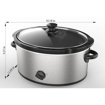 6 Quart Stainless Steel Slow Cooker W/ Glass Lid & Three Temperature - EmporiumForAll