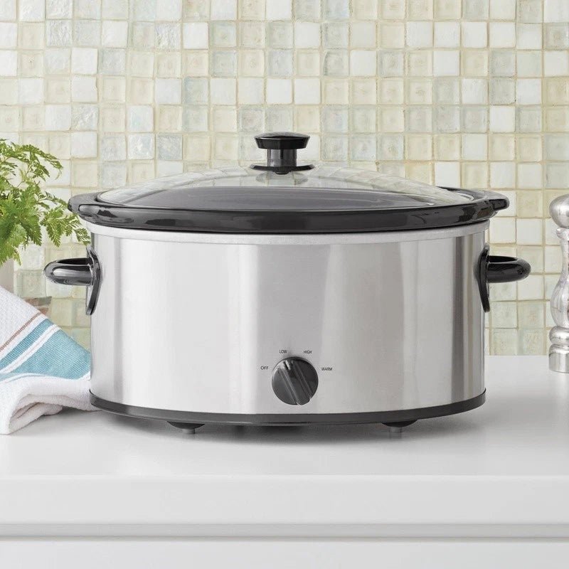 6 Quart Stainless Steel Slow Cooker W/ Glass Lid & Three Temperature - EmporiumForAll