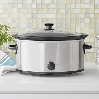 6 Quart Stainless Steel Slow Cooker W/ Glass Lid & Three Temperature - EmporiumForAll
