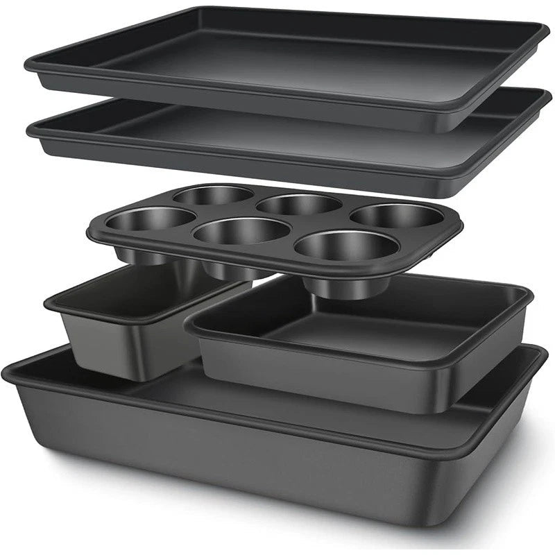 6PCS Nonstick Bakeware Set Carbon Steel Baking Pans Oven Safe - EmporiumForAll