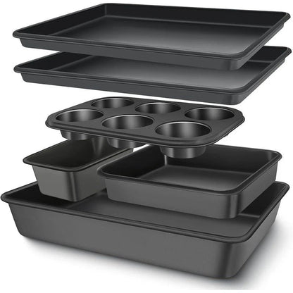 6PCS Nonstick Bakeware Set Carbon Steel Baking Pans Oven Safe - EmporiumForAll