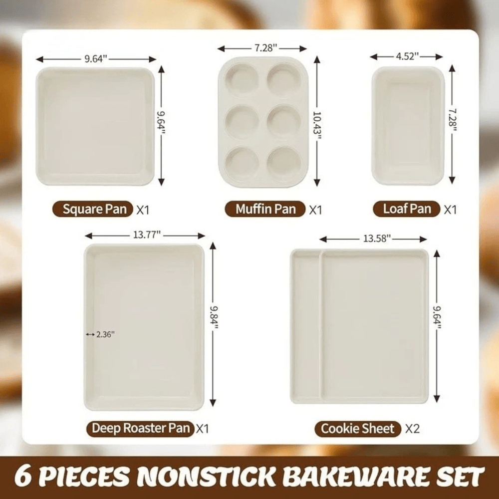6PCS Nonstick Bakeware Set Carbon Steel Baking Pans Oven Safe - EmporiumForAll