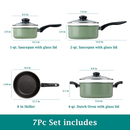 7 Piece Nonstick Aluminum Cookware - Easy Cleanup, Dishwasher Safe - EmporiumForAll