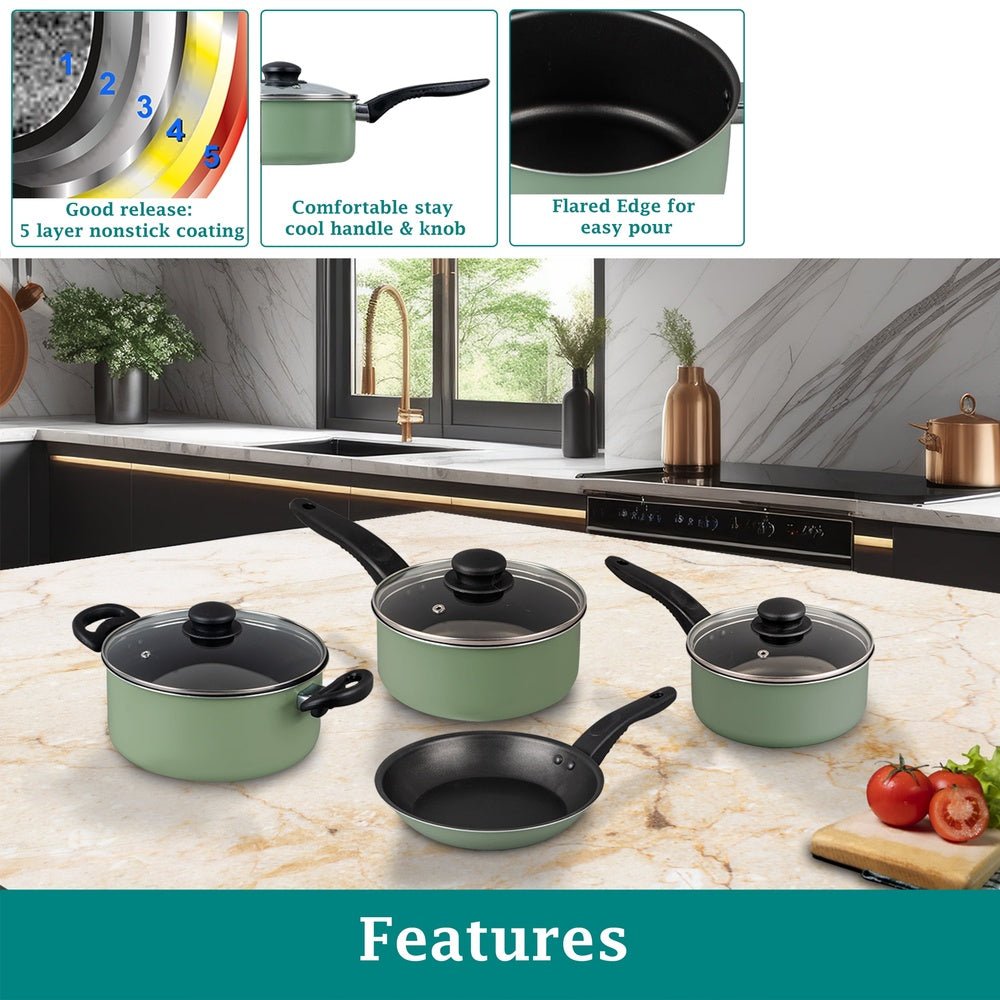 7 Piece Nonstick Aluminum Cookware - Easy Cleanup, Dishwasher Safe - EmporiumForAll
