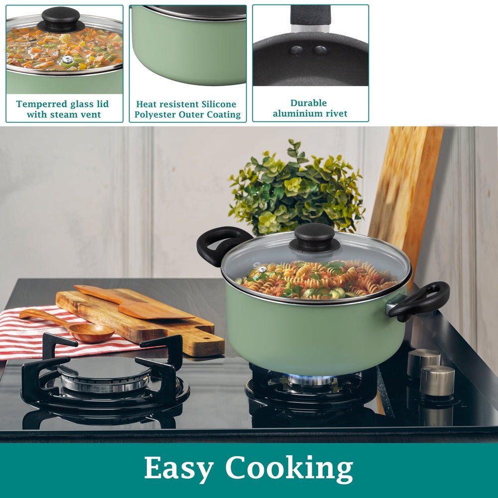 7 Piece Nonstick Aluminum Cookware - Easy Cleanup, Dishwasher Safe - EmporiumForAll