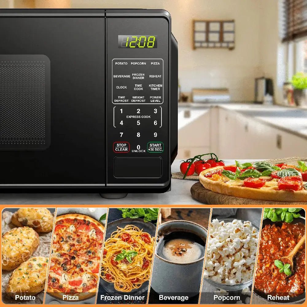 700W Compact Countertop Microwave, 0.7 Cu Ft, Black - EmporiumForAll