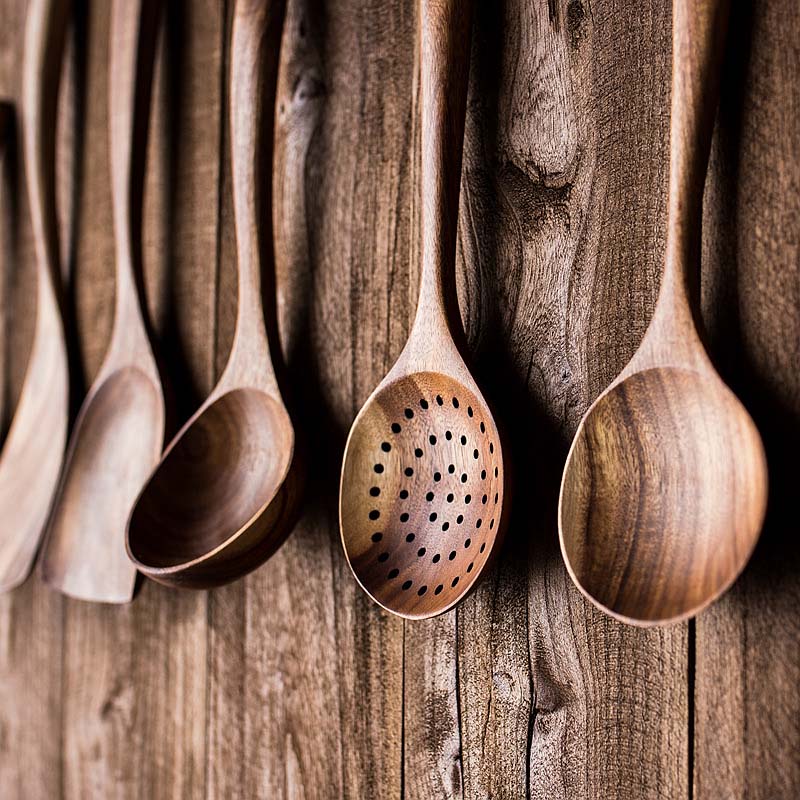 5-Piece Wooden Utensils - Safe, Durable, Ideal for Non-Stick Pans