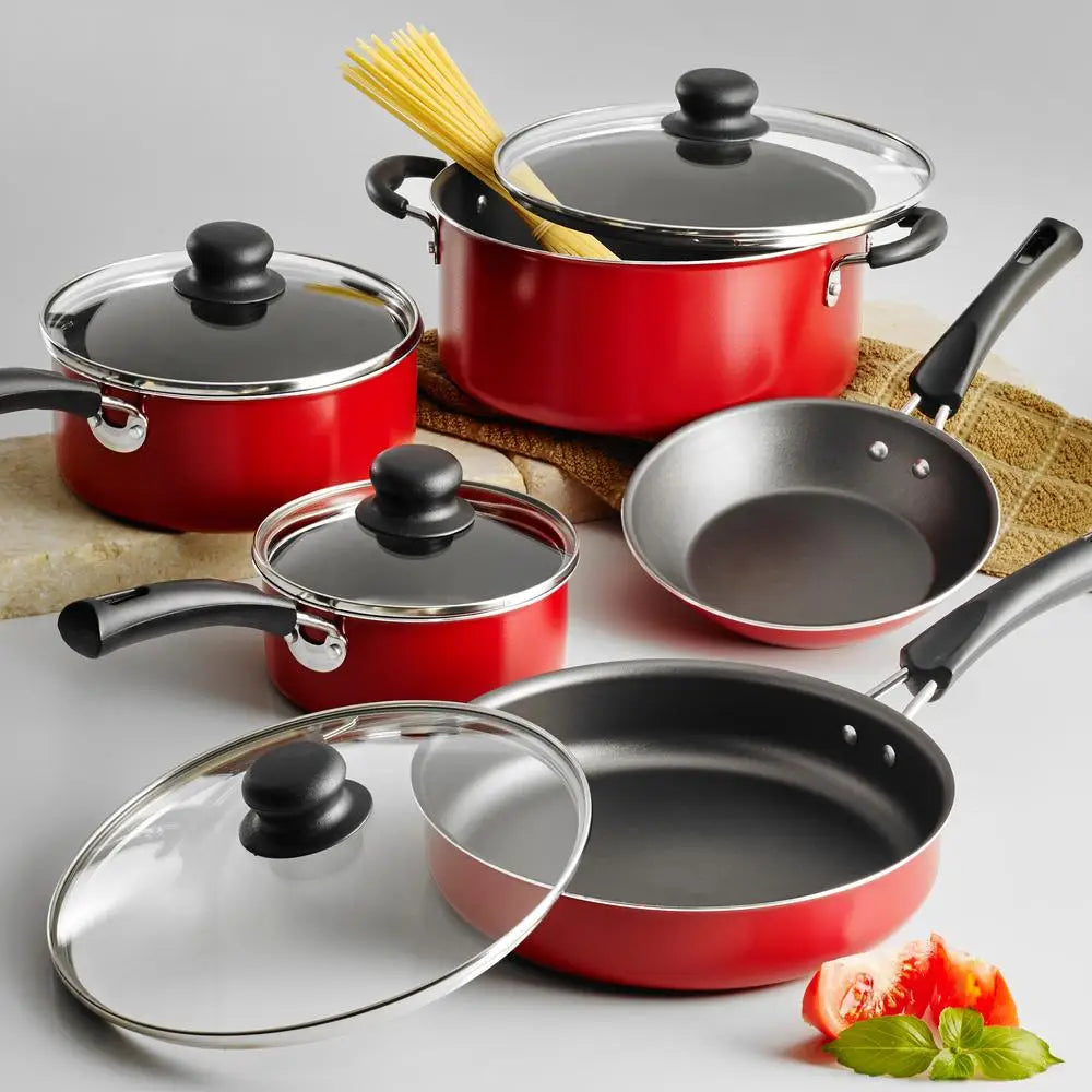 Non-Stick Cookware Set: 9-Piece Red Essentials