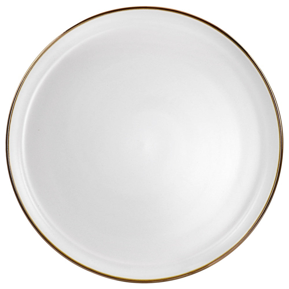 Stoneware Dinnerware Set - 6 Gold Trim Plates, Microwave Safe