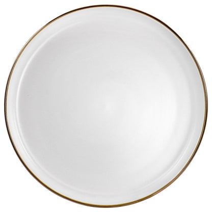 Stoneware Dinnerware Set - 6 Gold Trim Plates, Microwave Safe