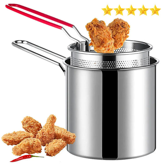 Stainless Steel Deep Fryer with Basket - Multi-Functional Pot