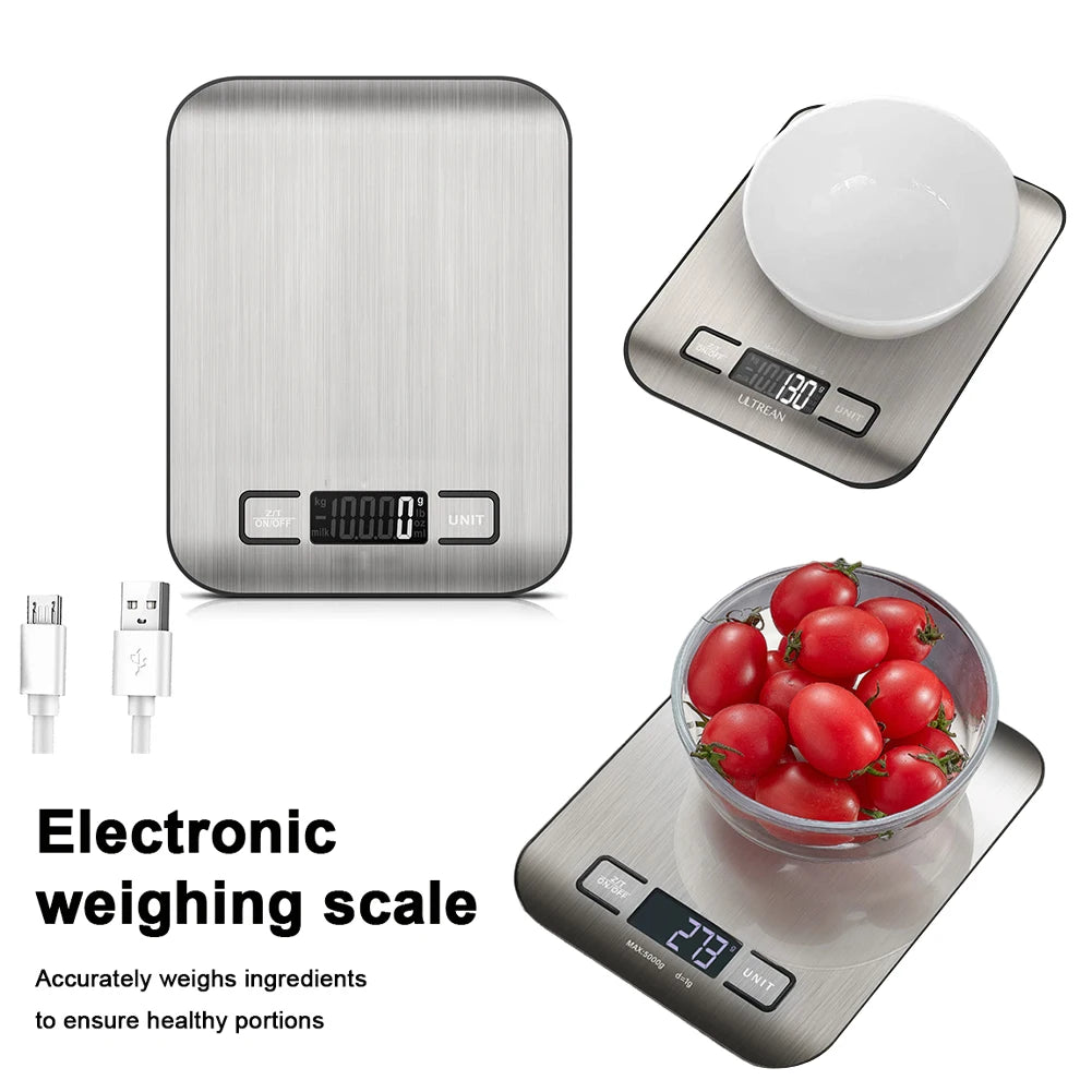 Digital Kitchen Scale 10kg USB Rechargeable LCD Display