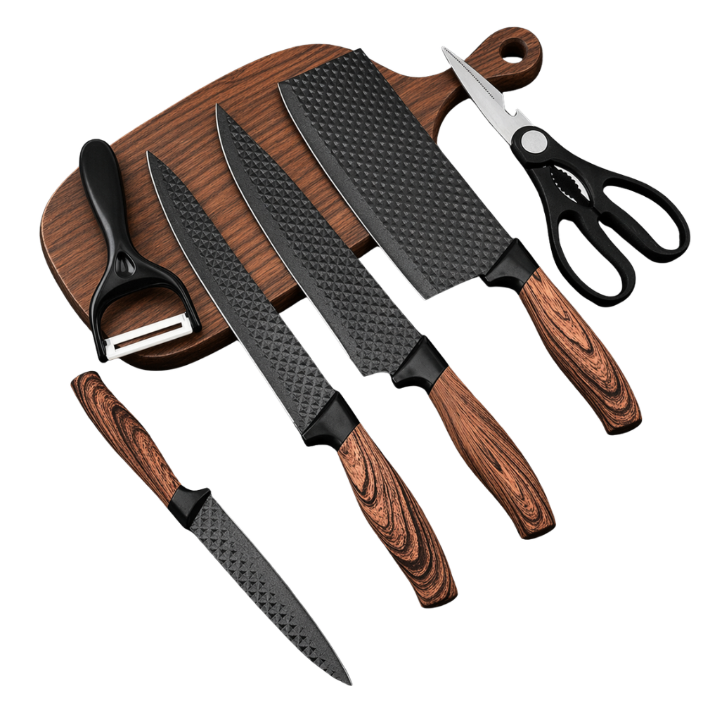 6-Piece Professional Kitchen Knife Set with Chef, Cleaver & Slicer