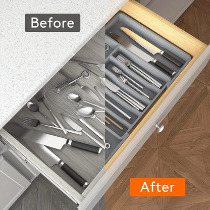 Adjustable Cutlery Organizer - Expandable Kitchen Drawer Tray - EmporiumForAll