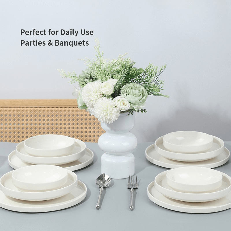 Ceramic Plates Dinner Set - 12Pcs Bone China Tableware - EmporiumForAll
