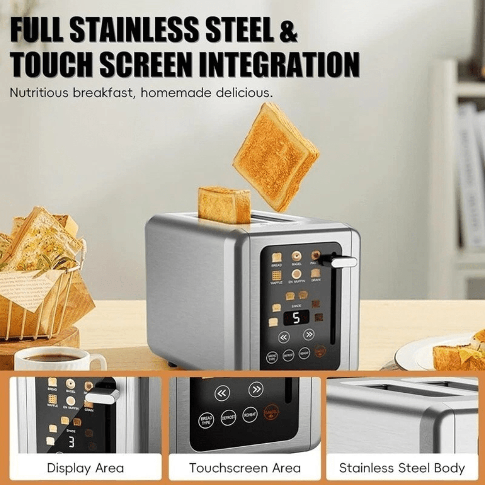 Digital Timer Toaster Touch Screen 6 Shade Settings Extra Wide Slots New - EmporiumForAll