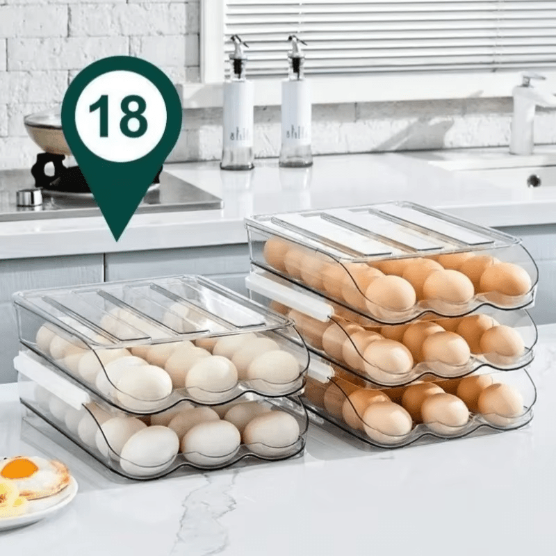 Egg Storage Box - Auto - Fill Fridge Rack, Kitchen Organizer - EmporiumForAll
